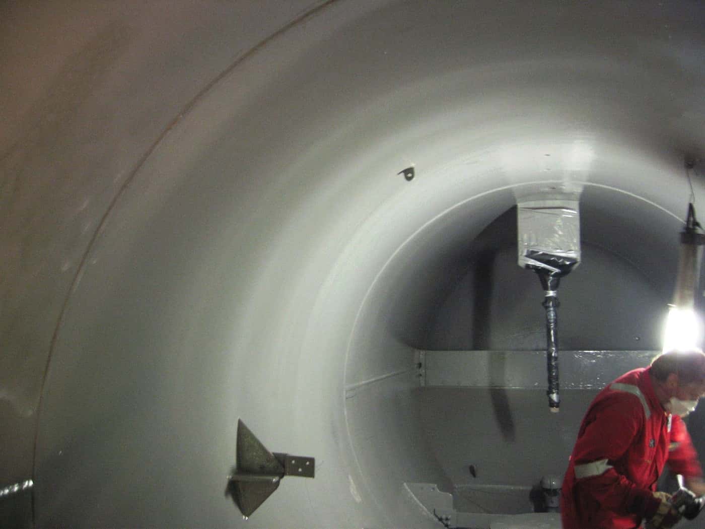 Hot furnace stack prepared and coated in situ by AAS while still in operation